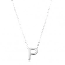 925 ezüst nyaklánc, fényes lánc, nagy nyomtatott P betű