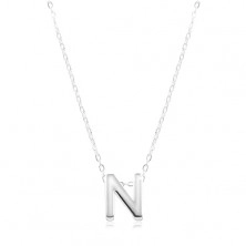 925 ezüst nyaklánc, fényes lánc, nagy nyomtatott N betű