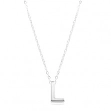 925 ezüst nyaklánc, fényes lánc, nagy nyomtatott L betű