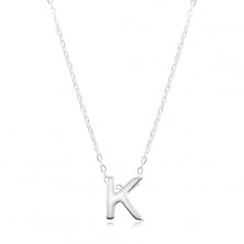 925 ezüst nyaklánc, fényes lánc, nagy nyomtatott K betű