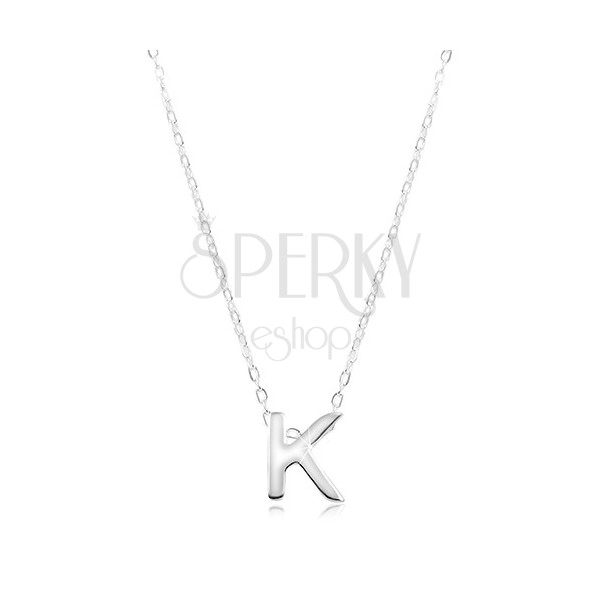 925 ezüst nyaklánc, fényes lánc, nagy nyomtatott K betű
