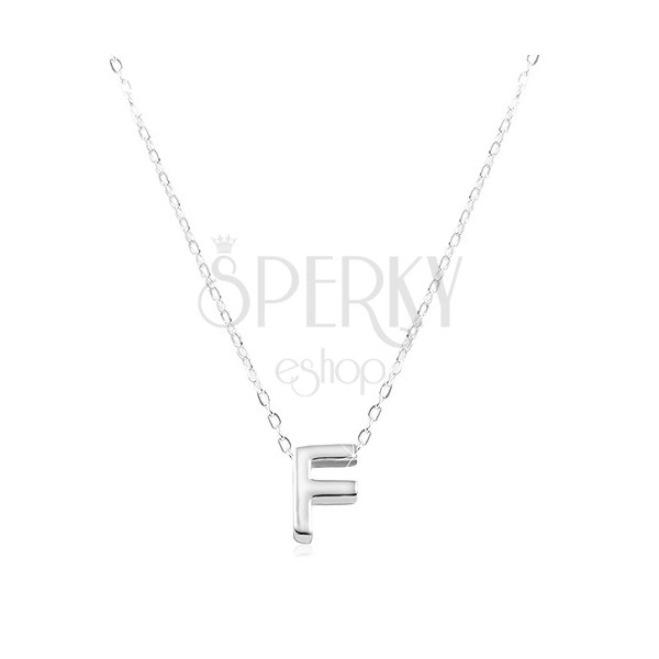 925 ezüst nyaklánc, fényes lánc, nagy nyomtatott F betű
