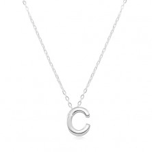 925 ezüst nyaklánc, fényes lánc, nagy nyomtatott C betű