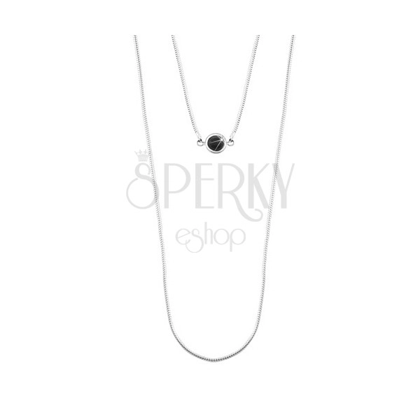 925 ezüst nyaklánc, kígyó mintás kettős lánc, fekete félgömb