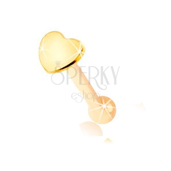 Egyenes 9K sárga arany orr piercing - lapos szív