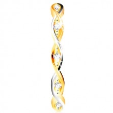 585 arany gyűrű - két keskeny, összefont hullám sárga és fehér aranyból, cirkóniák
