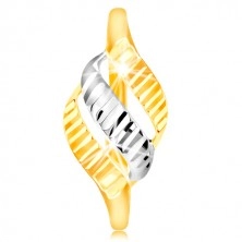 585 arany gyűrű - három hullám sárga és fehér aranyból, fényes vágatok