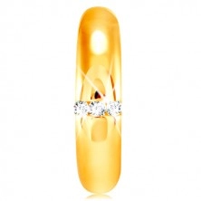 14K sárga arany gyűrű domború felülettel és függőleges cirkóniás sávval