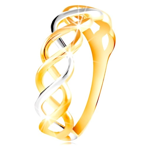 14K kombinált arany gyűrű - kétszínű összefont vonalak - Nagyság: 56
