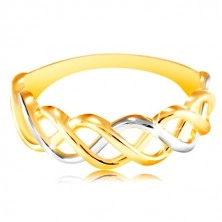 14K kombinált arany gyűrű - kétszínű összefont vonalak