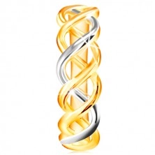 14K kombinált arany gyűrű - kétszínű összefont vonalak