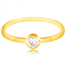 585 sárga arany gyűrű - kerek átlátszó cirkónia fényes foglalatban
