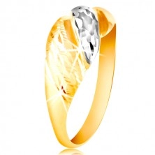 585 arany gyűrű - kidomborodó sávok sárga és fehér aranyból, csillogó barázdák
