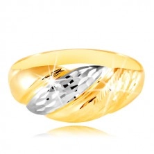 585 arany gyűrű - kidomborodó sávok sárga és fehér aranyból, csillogó barázdák