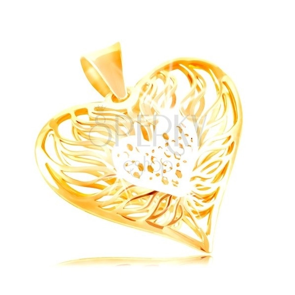 585 arany medál - nagy kétszínű szív, közepe fehér arany, körülötte lángok