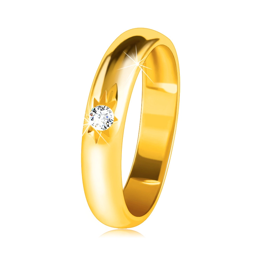 14K sárga arany gyűrű lekerekített felszínnel, csillaggal és átlátszó cirkóniával - Nagyság: 48