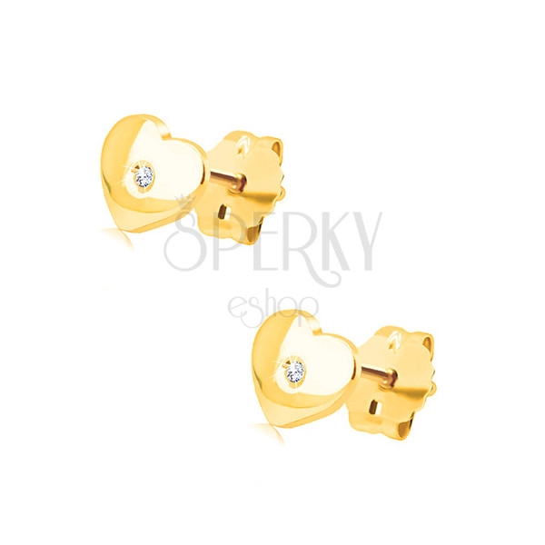 585 sárga arany fülbevaló - kicsi szimmetrikus szív átlátszó gyémánttal