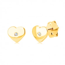 585 sárga arany fülbevaló - kicsi szimmetrikus szív átlátszó gyémánttal