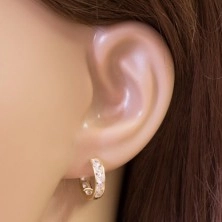 14K bepattintós karika fülbevaló - beültetett átlátszó cirkóniák