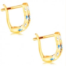 14K sárga arany fülbevaló - ív kék és átlátszó cirkóniákból