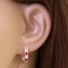 14K sárga arany fülbevaló - ív rózsaszín és átlátszó cirkóniákból