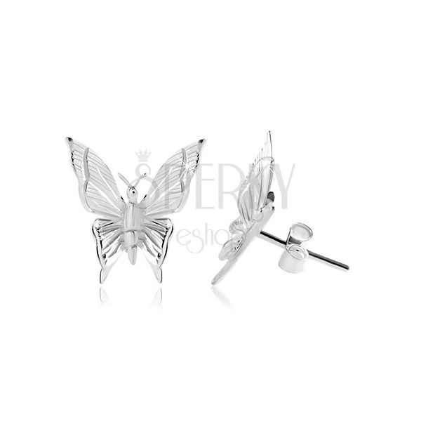 925 ezüst fülbevaló, pillangó gravírozott vágatokkal a szárnyain