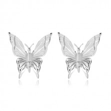925 ezüst fülbevaló, pillangó gravírozott vágatokkal a szárnyain