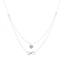 925 ezüst nyaklánc, kettős lánc, szív és végtelen szimbólum