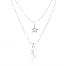 925 ezüst nyaklánc, kettős lánc, hold és csillag