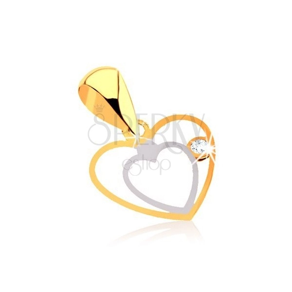 9K kombinált arany medál - két keskeny szív körvonala, átlátszó cirkónia