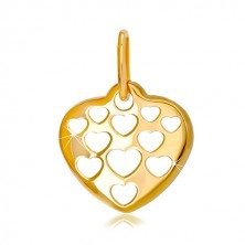 585 arany medál - fényes szív kivágott szív formákkal