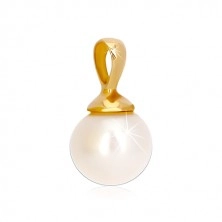 14K sárga arany medál - fényes fehér színű gömbölyű gyöngy