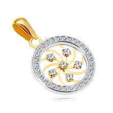 585 arany medál - fényes spirális és átlátszó cirkóniák fehér arany karikában