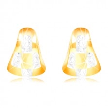 14K arany fülbevaló - kétszínű lekerekített háromszög sakktábla mintával