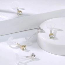 Áll és ajak piercing 585 fehér aranyból és Bio Flex anyagból - átlátszó cirkónia foglalatban