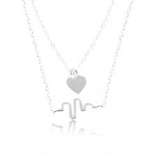 925 ezüst nyaklánc, kettős lánc, szív és hullám