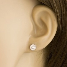 14K fehér arany fülbevaló - kör átlátszó cirkóniákkal kirakva