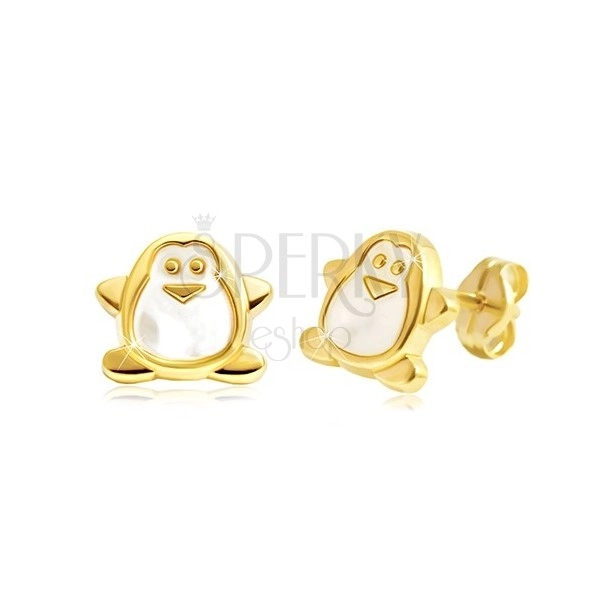 585 sárga arany fülbevaló - pingvin fehér gyöngyházzal, stekker
