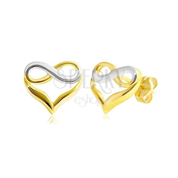 585 arany stekkeres fülbevaló - kétszínű szív a végtelen szimbólumával