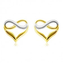 585 arany stekkeres fülbevaló - kétszínű szív a végtelen szimbólumával