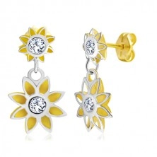 14K arany fülbevaló - kétszínű virágok kivágásokkal