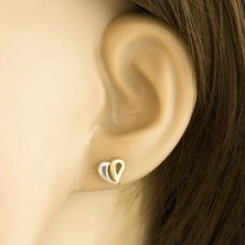 14K arany stekkeres fülbevaló - kétszínű szív kivágásokkal