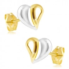 14K arany stekkeres fülbevaló - kétszínű szív kivágásokkal