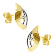 14K arany fülbevaló - átlátszó cirkónia kétszínű csepp formában