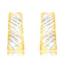 14K arany fülbevaló - ív kétszínű ferde vágatokkal