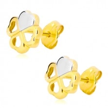 14K kombinált arany fülbevaló - kétszínű szerencsehozó négylevelű lóhere