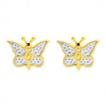 585 arany fülbevaló - pillangó fehér arannyal és pontokkal díszítve