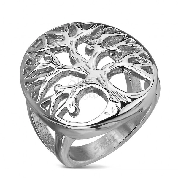 Ezüst színű sebészeti acél gyűrű életfa motívummal ovális formában