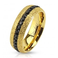 Arany színű acél gyűrű, csillogó, cirkóniás sávval, 6 mm
