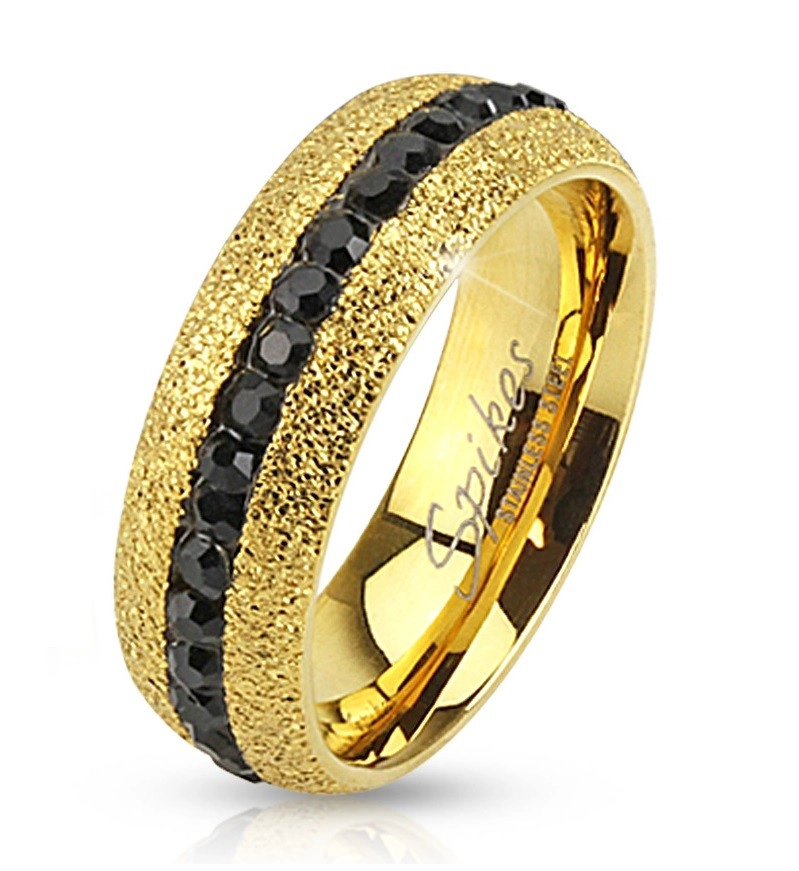 Arany színű acél gyűrű, csillogó, cirkóniás sávval, 6 mm - Nagyság: 67